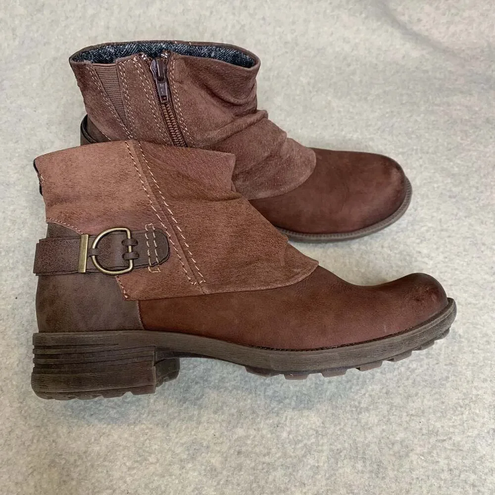Earth Origins Paige Brown Leather and Suede Slouch Ankle Boots